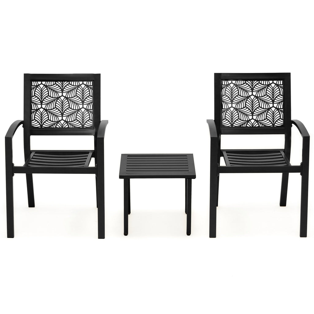 Ensemble de patio extérieur, table et chaises de bistrot en fer résistant aux intempéries, dossier à motif floral, gain de place (vert/bleu/jaune/noir)