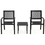 Ensemble de patio extérieur, table et chaises de bistrot en fer résistant aux intempéries, dossier à motif floral, gain de place (vert/bleu/jaune/noir)