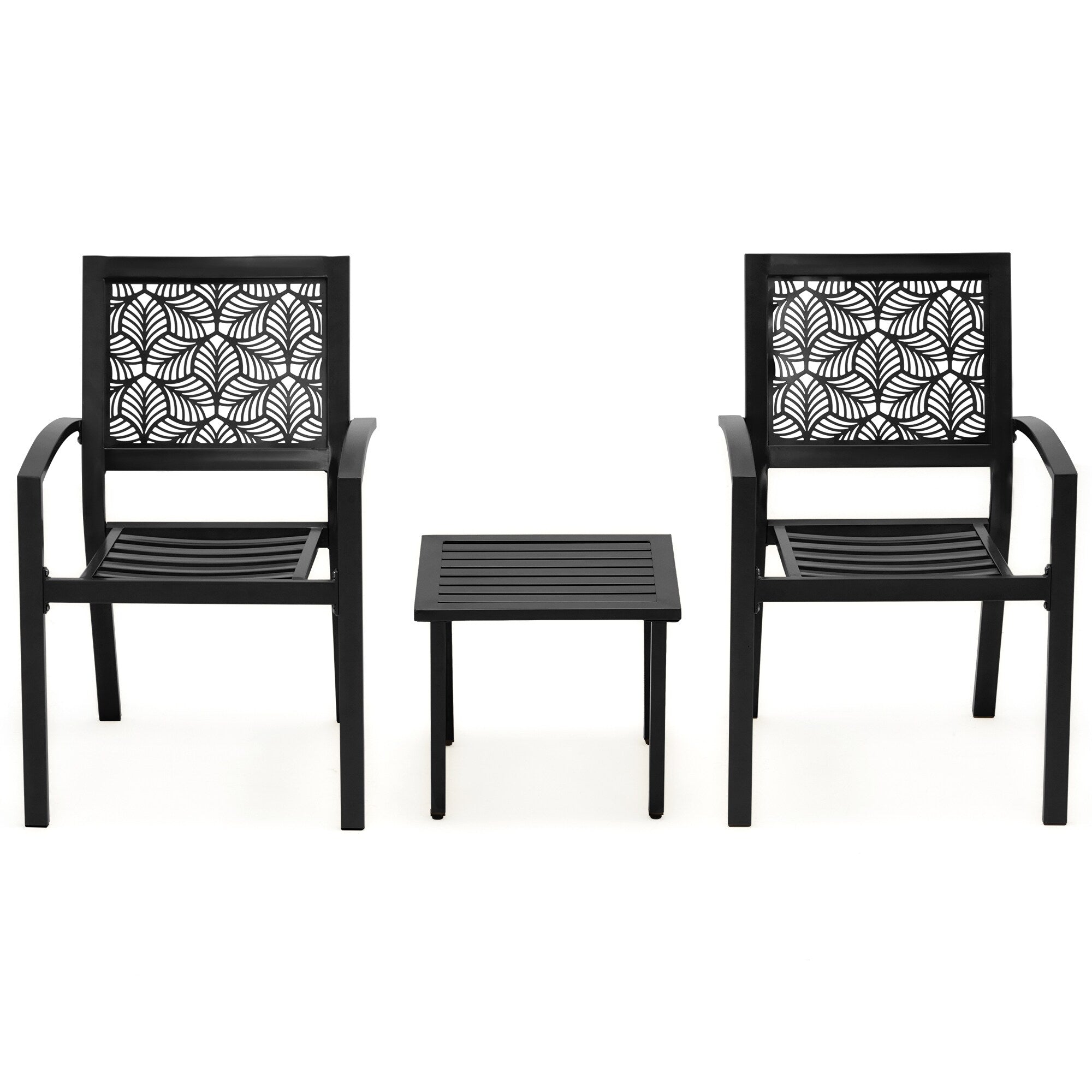 Ensemble de patio extérieur, table et chaises de bistrot en fer résistant aux intempéries, dossier à motif floral, gain de place (vert/bleu/jaune/noir)