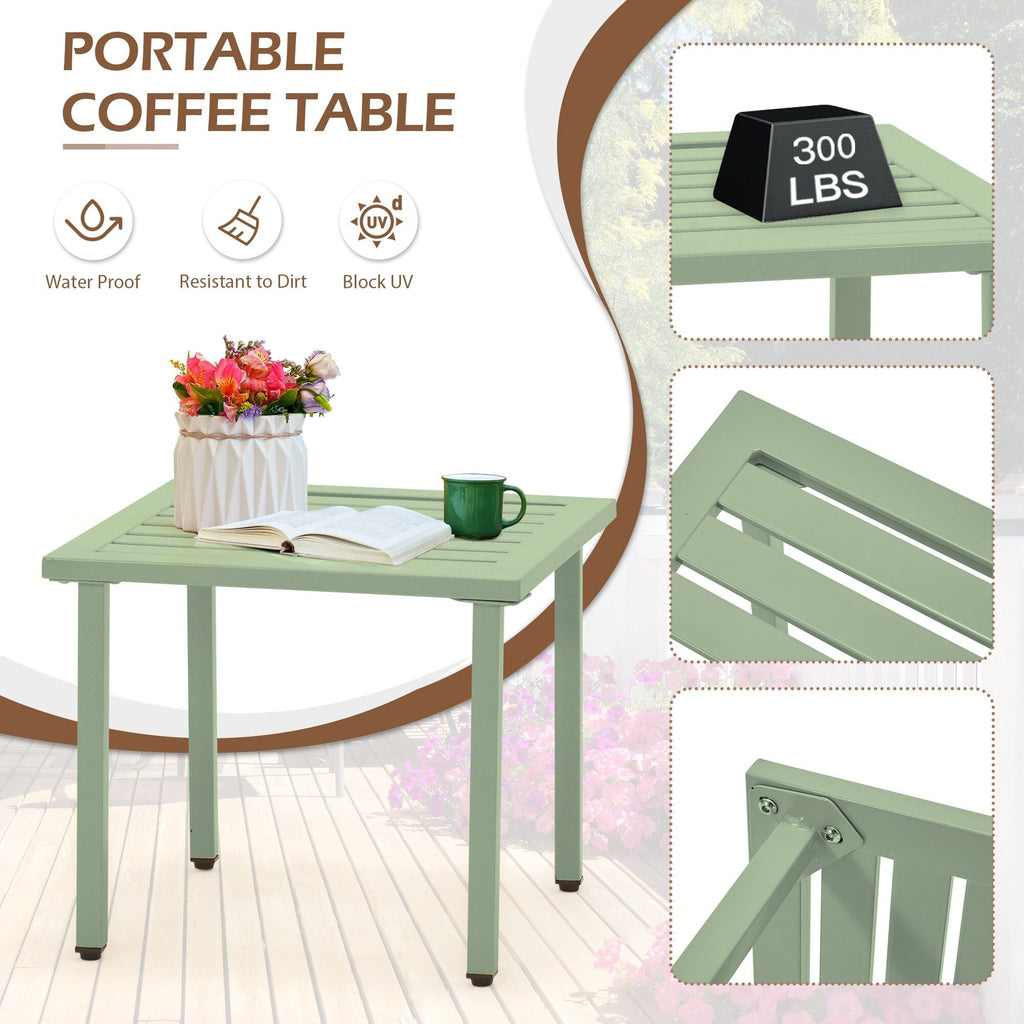 Ensemble de patio extérieur, table et chaises de bistrot en fer résistant aux intempéries, dossier à motif floral, gain de place (vert/bleu/jaune/noir)
