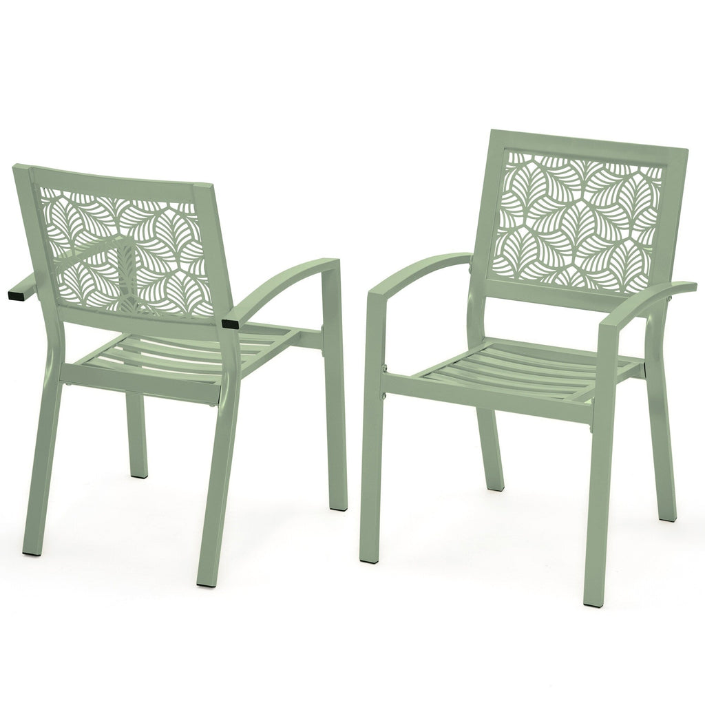 Ensemble de patio extérieur, table et chaises de bistrot en fer résistant aux intempéries, dossier à motif floral, gain de place (vert/bleu/jaune/noir)