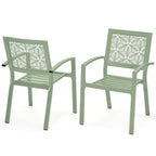 Ensemble de patio extérieur, table et chaises de bistrot en fer résistant aux intempéries, dossier à motif floral, gain de place (vert/bleu/jaune/noir)