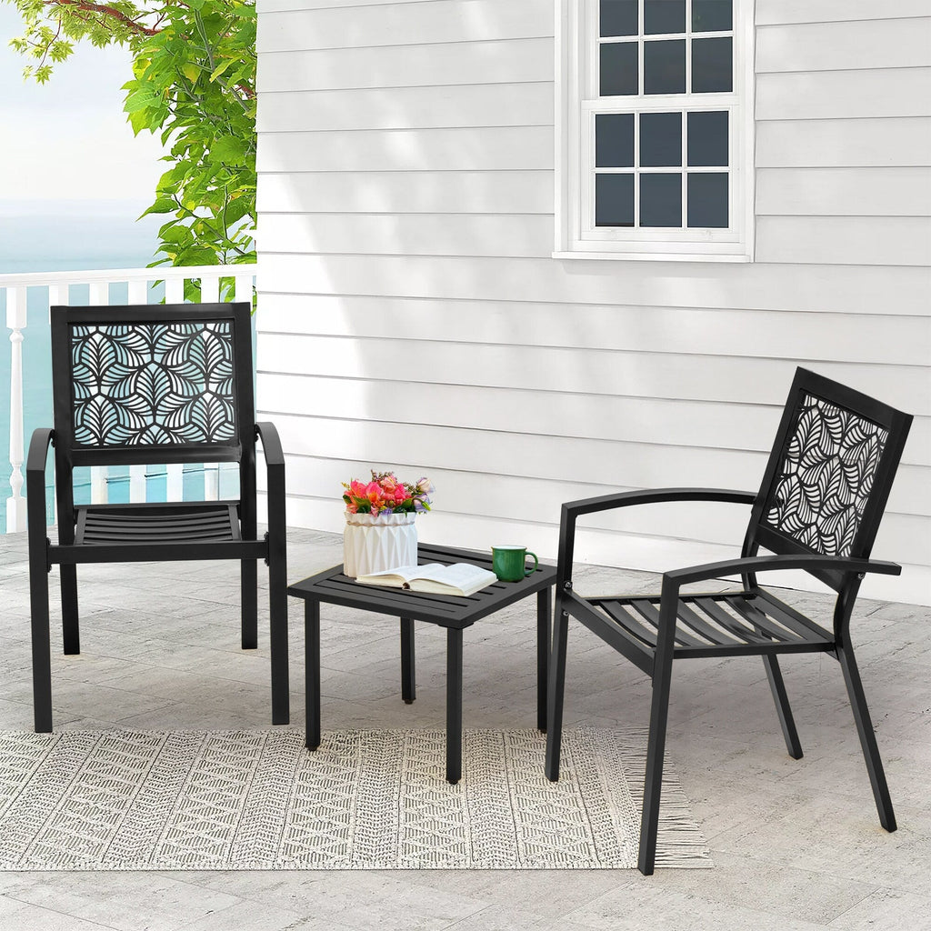 Ensemble de patio extérieur, table et chaises de bistrot en fer résistant aux intempéries, dossier à motif floral, gain de place (vert/bleu/jaune/noir)