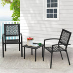 Ensemble de patio extérieur, table et chaises de bistrot en fer résistant aux intempéries, dossier à motif floral, gain de place (vert/bleu/jaune/noir)