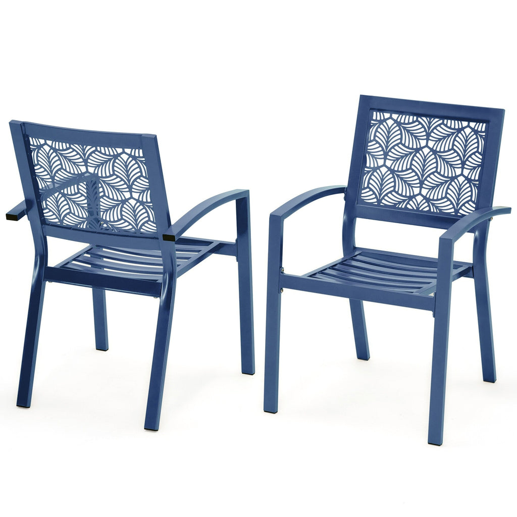 Ensemble de patio extérieur, table et chaises de bistrot en fer résistant aux intempéries, dossier à motif floral, gain de place (vert/bleu/jaune/noir)