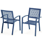 Ensemble de patio extérieur, table et chaises de bistrot en fer résistant aux intempéries, dossier à motif floral, gain de place (vert/bleu/jaune/noir)
