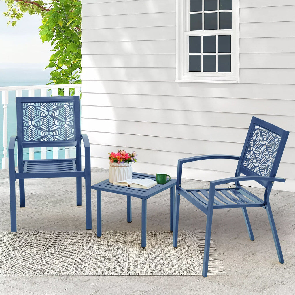 Ensemble de patio extérieur, table et chaises de bistrot en fer résistant aux intempéries, dossier à motif floral, gain de place (vert/bleu/jaune/noir)