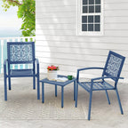 Ensemble de patio extérieur, table et chaises de bistrot en fer résistant aux intempéries, dossier à motif floral, gain de place (vert/bleu/jaune/noir)