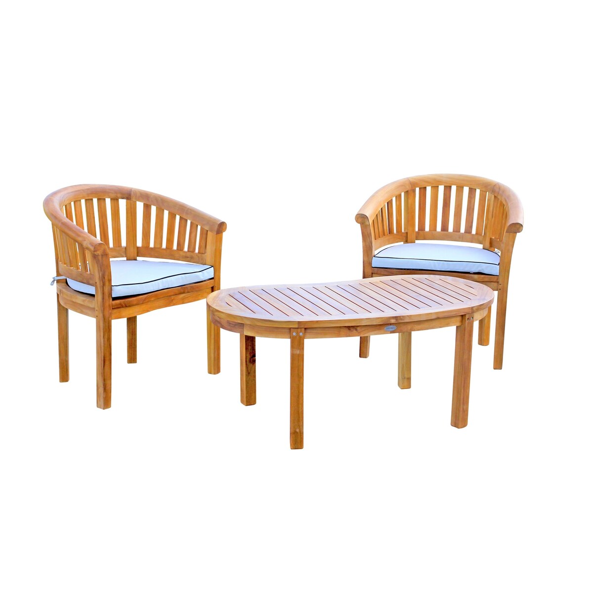 Ensemble de salon de jardin Chic Teak Peanut 3 pièces en teck, 2 chaises et table basse