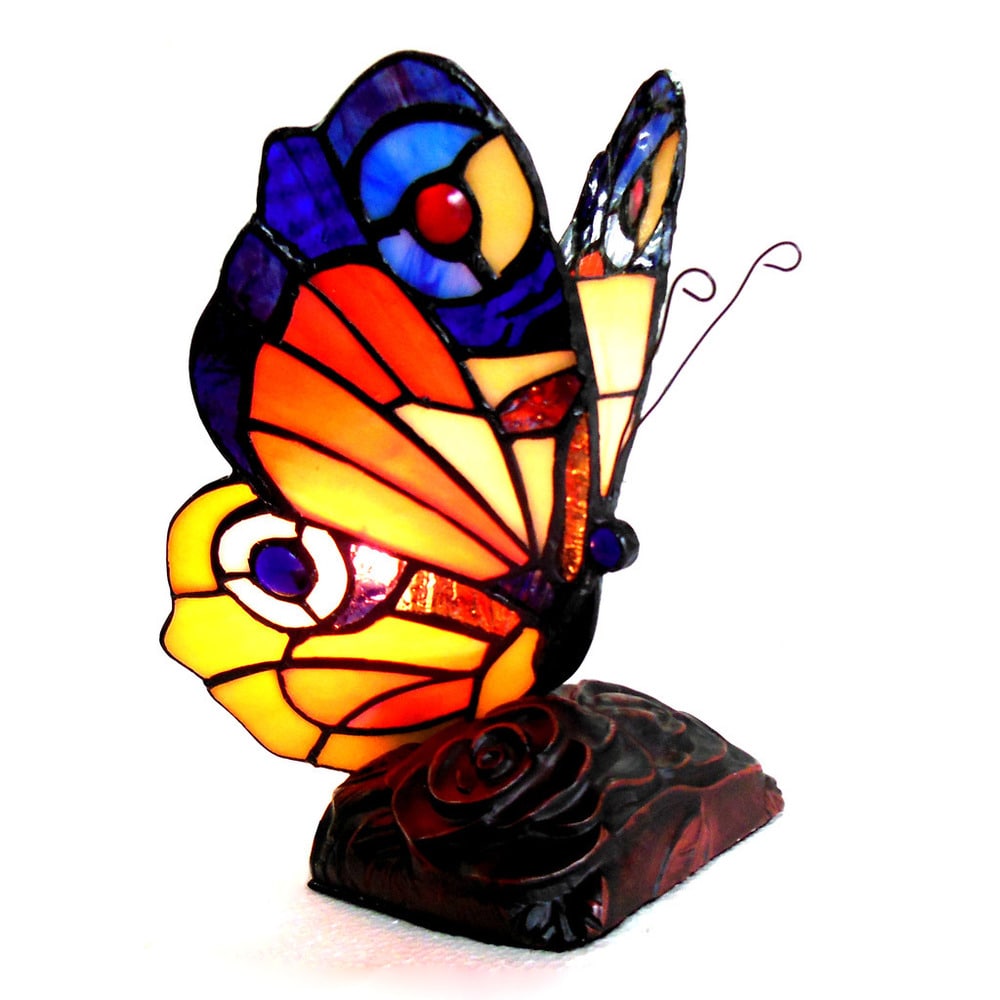 Lampe d'appoint/veilleuse papillon en bronze à 1 lumière de style Tiffany