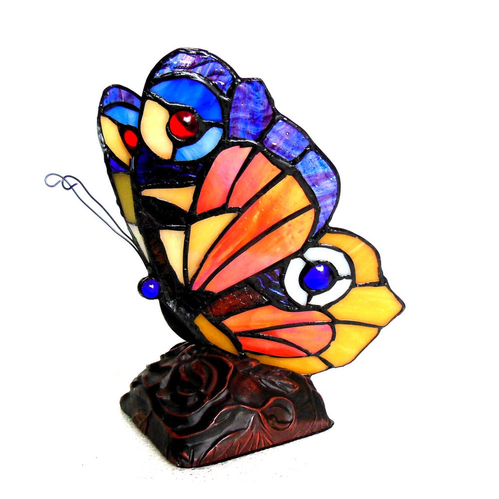Lampe d'appoint/veilleuse papillon en bronze à 1 lumière de style Tiffany