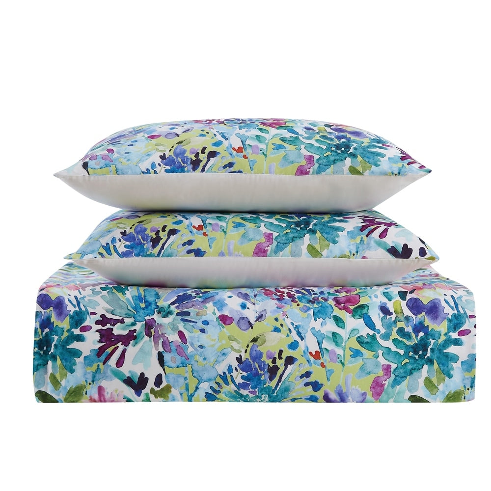 Parure de lit 3 pièces Christian Siriano NY Dahlia à motif floral aquarelle