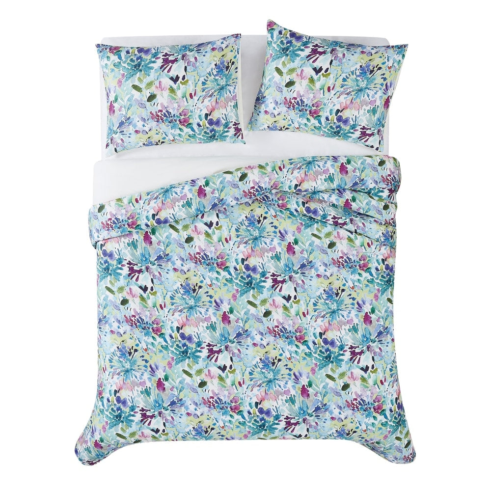 Parure de lit 3 pièces Christian Siriano NY Dahlia à motif floral aquarelle