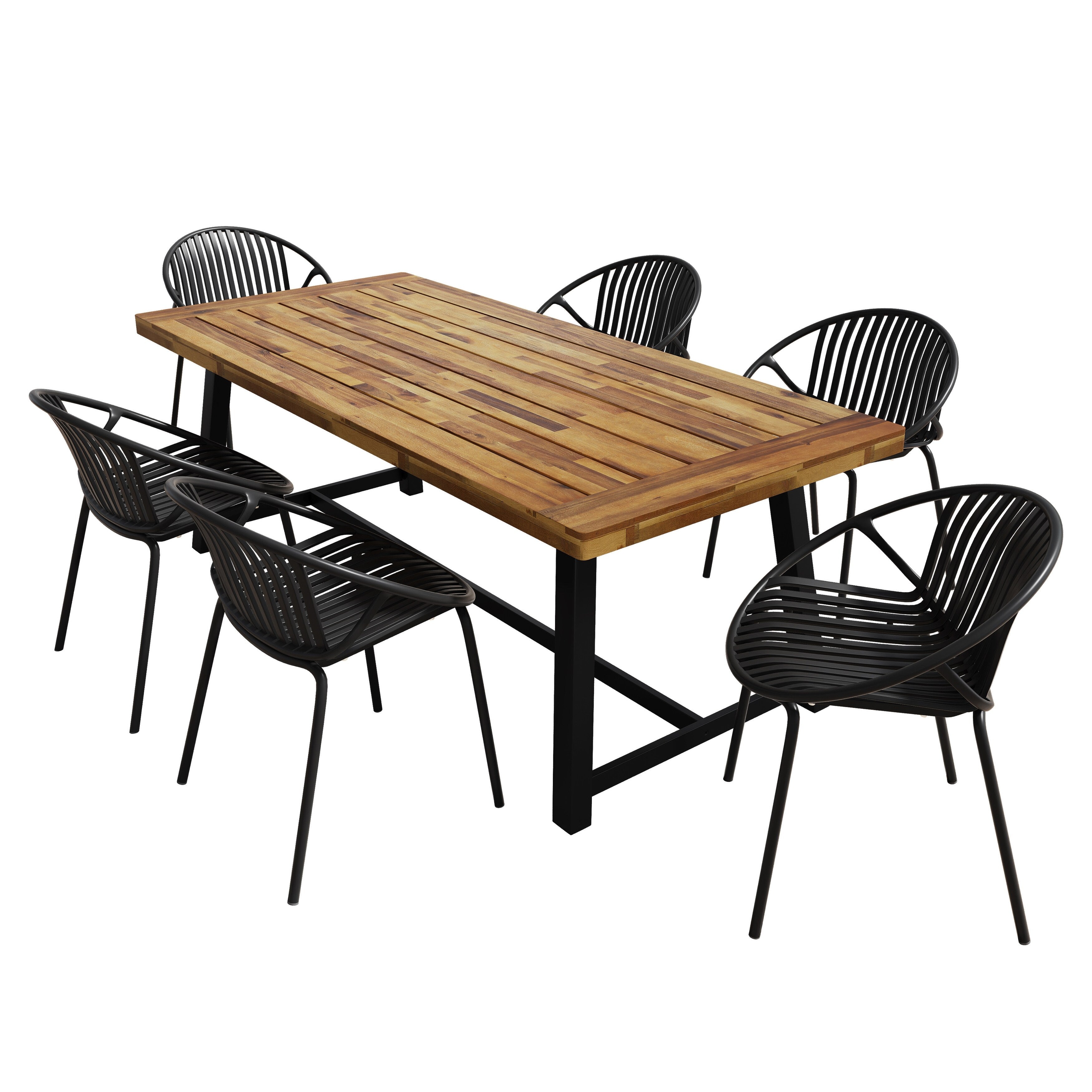 Christopher Knight Home - Ensemble de salle à manger d'extérieur Emma en bois et résine, 7 pièces