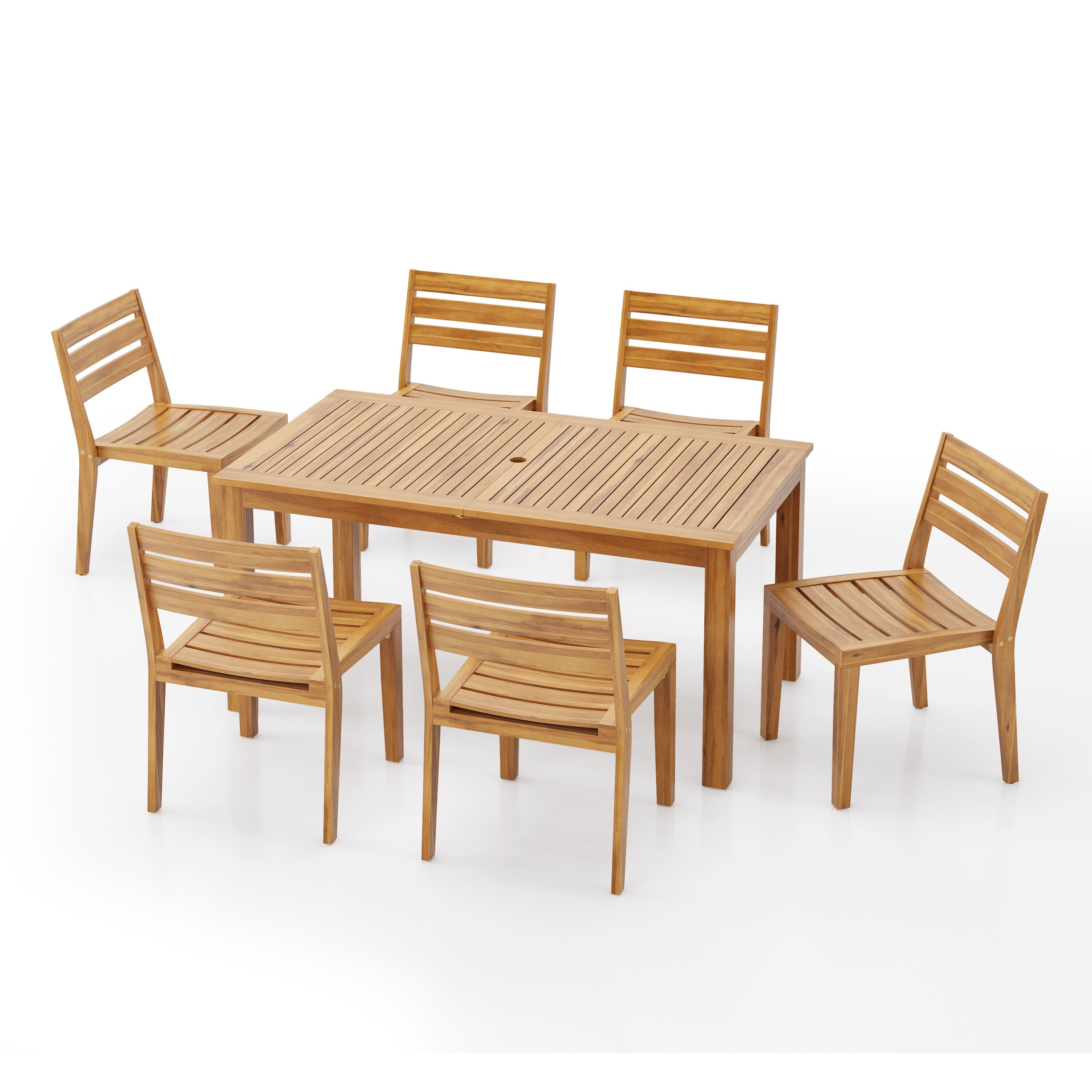 Christopher Knight Home - Ensemble de salle à manger extensible Hampton 7 pièces en bois d'acacia avec trou pour parasol