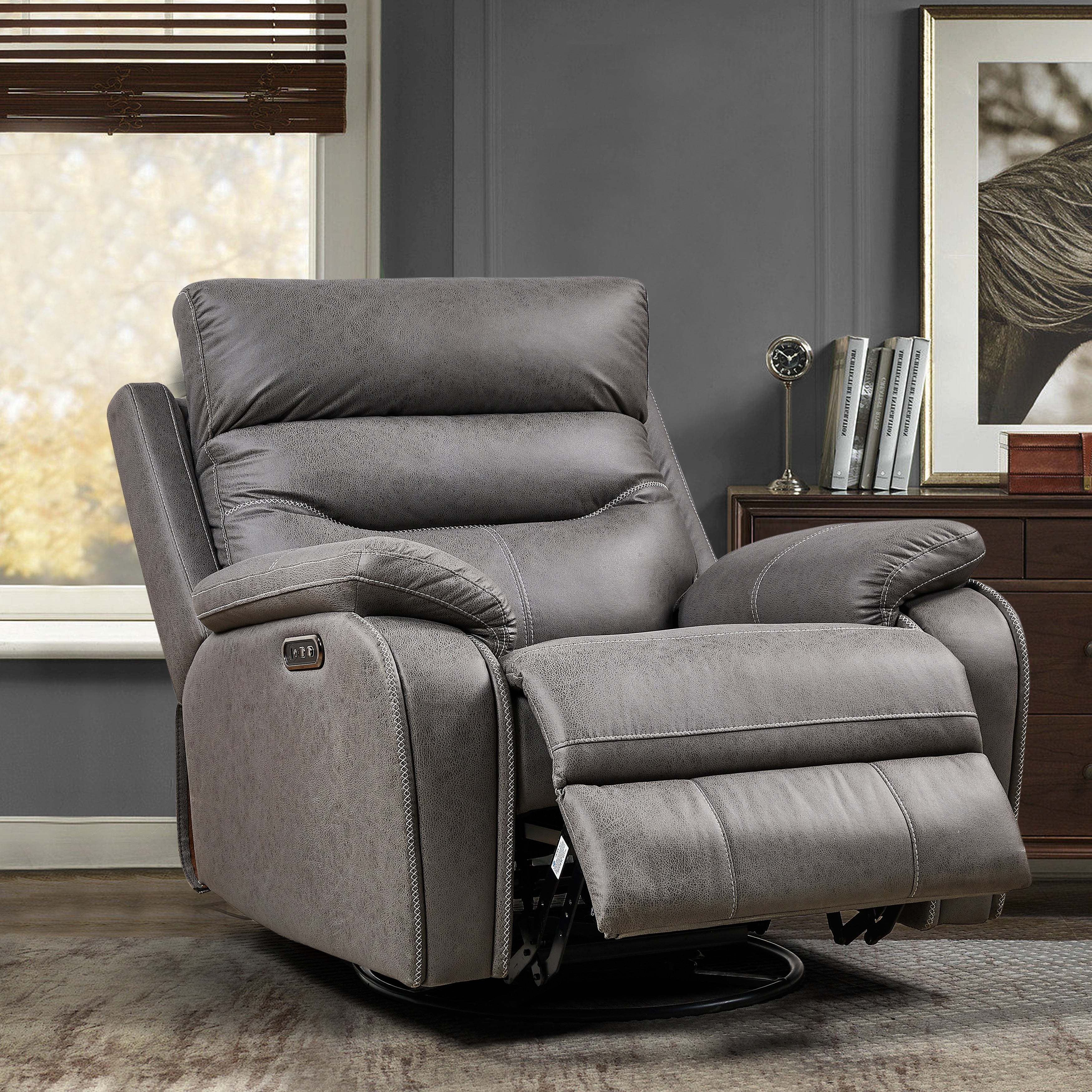 Christopher Knight Home - Fauteuil inclinable pivotant à bascule Liyasi à double moteur OKIN avec position infinie, appui-tête électrique et chargement USB