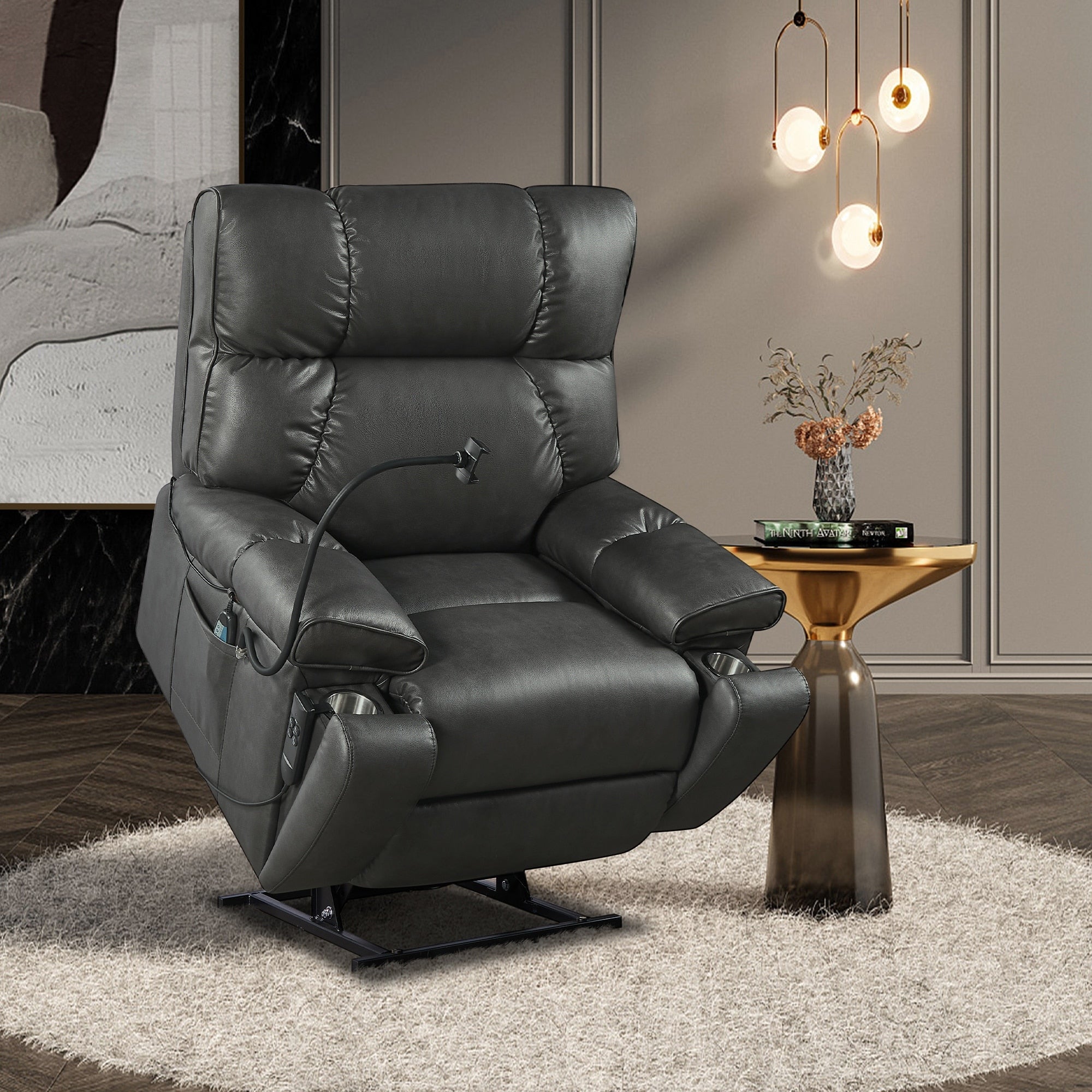 Christopher Knight Home - Fauteuil inclinable électrique avec deux moteurs, massage, chauffage, porte-gobelets et support de téléphone réglable