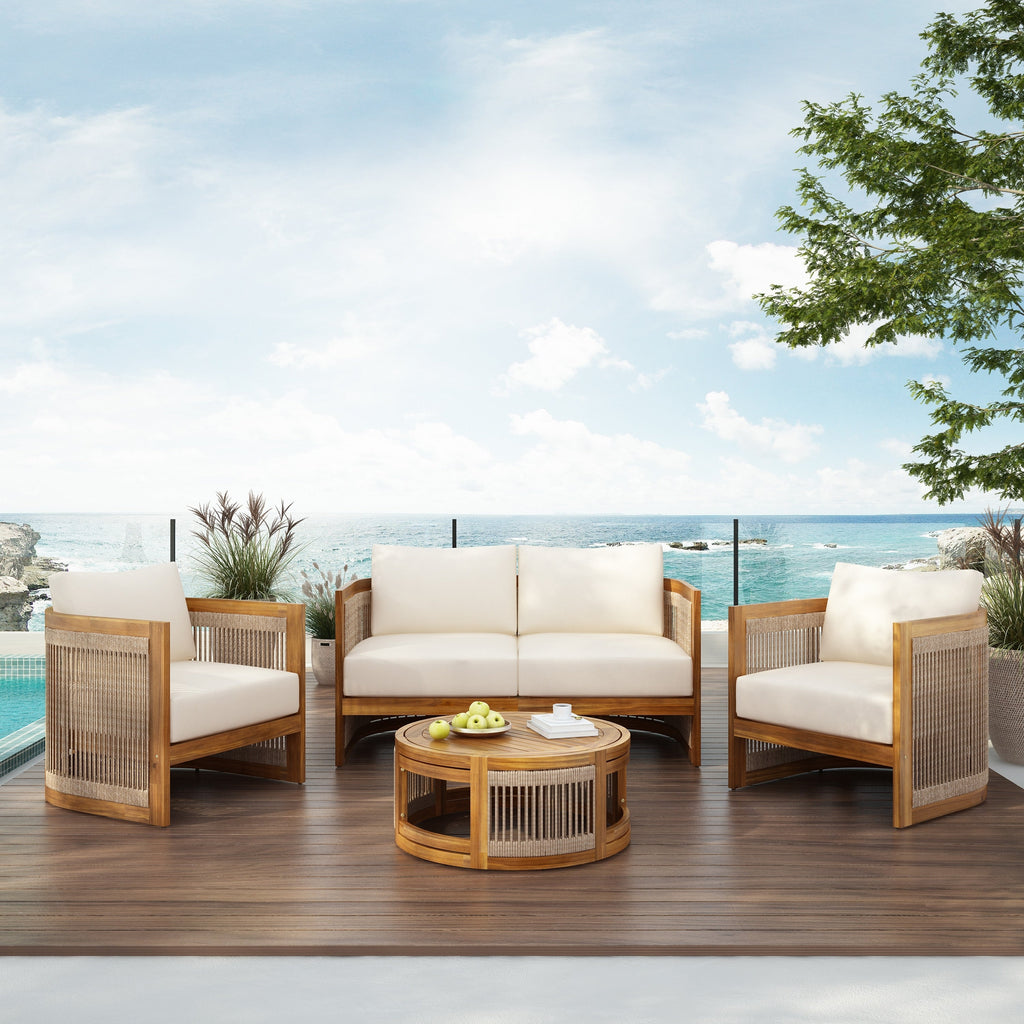 Christopher Knight Home - Ensemble de conversation d'extérieur Sophia 4 pièces en bois d'acacia