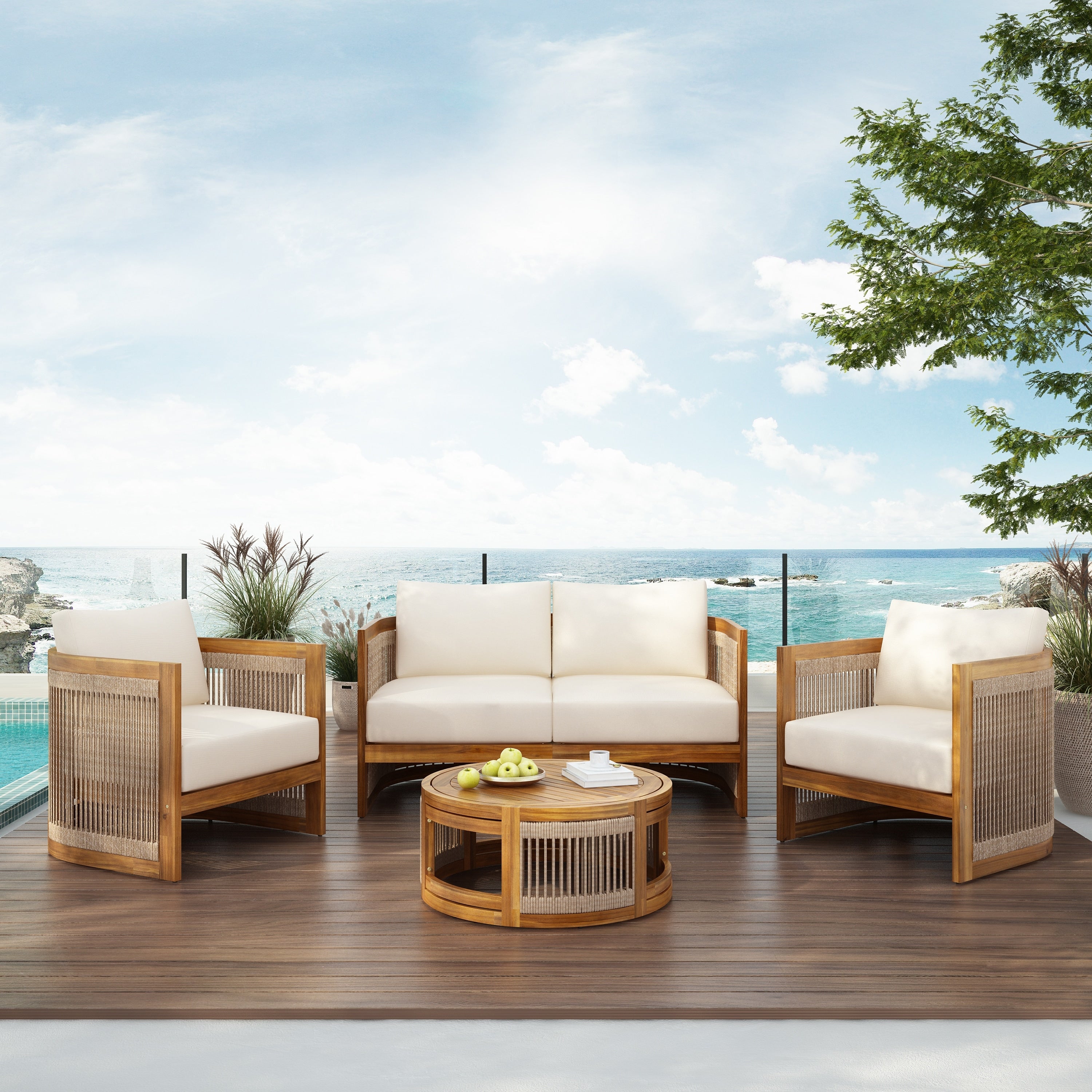 Christopher Knight Home - Ensemble de conversation d'extérieur Sophia 4 pièces en bois d'acacia