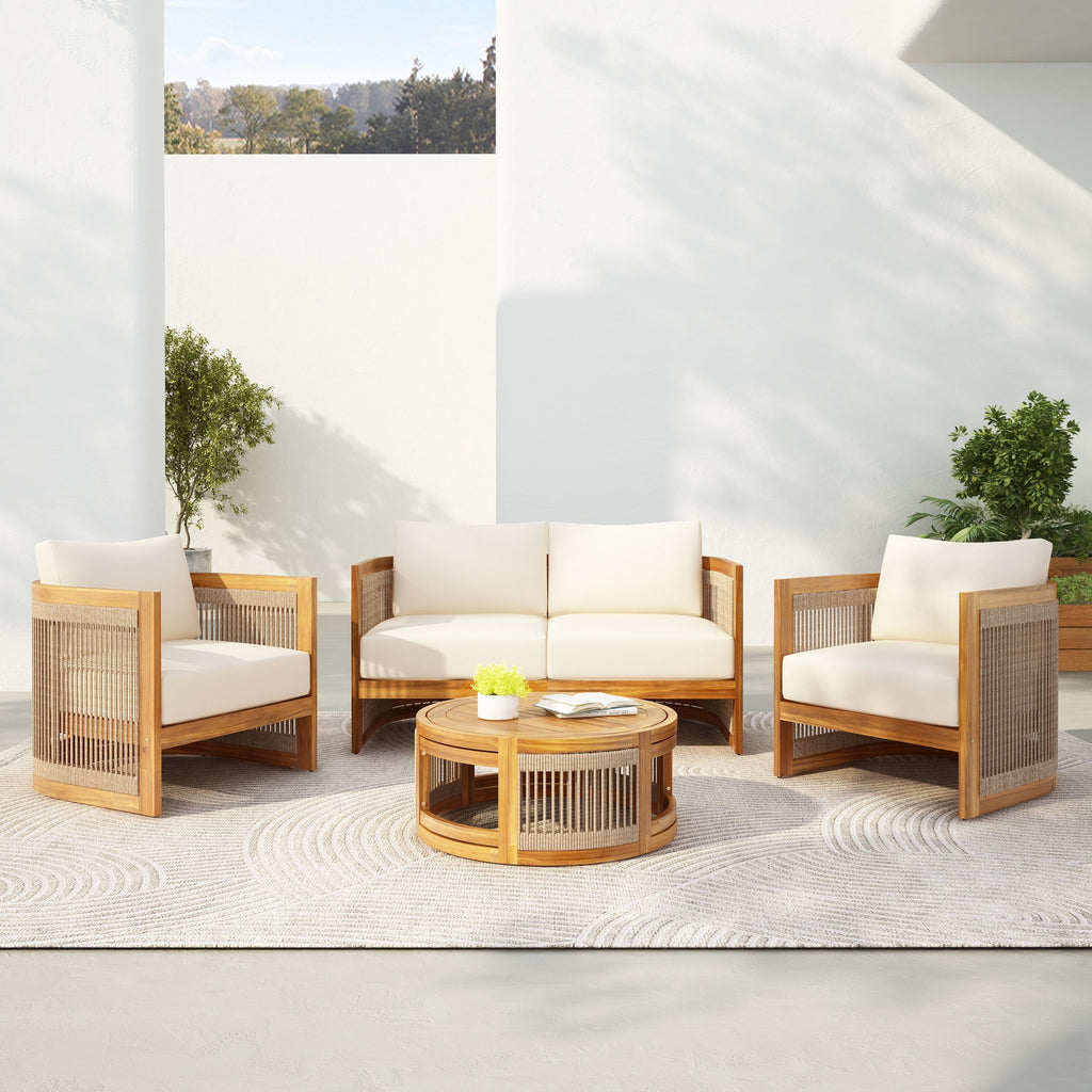 Christopher Knight Home - Ensemble de conversation d'extérieur Sophia 4 pièces en bois d'acacia