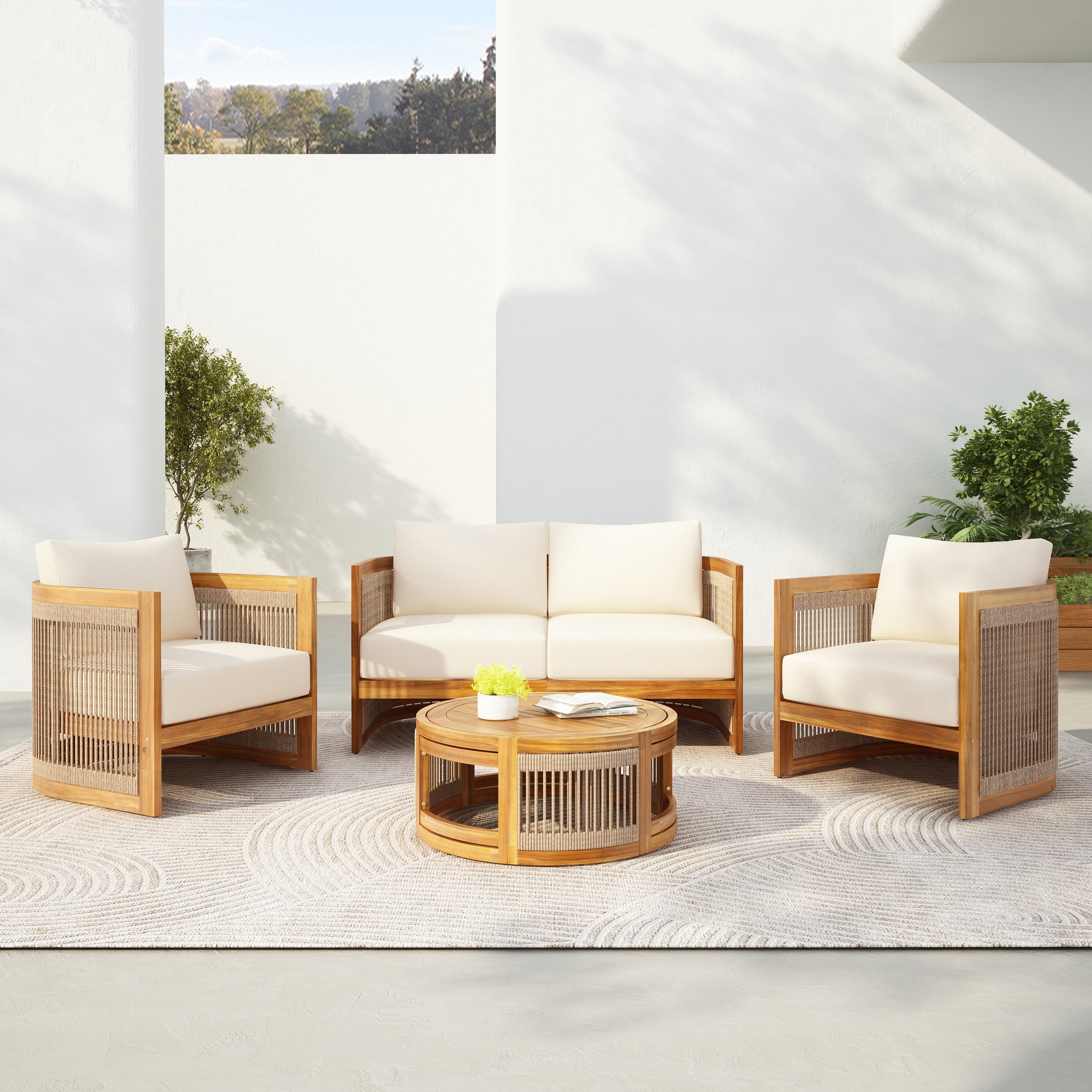 Christopher Knight Home - Ensemble de conversation d'extérieur Sophia 4 pièces en bois d'acacia