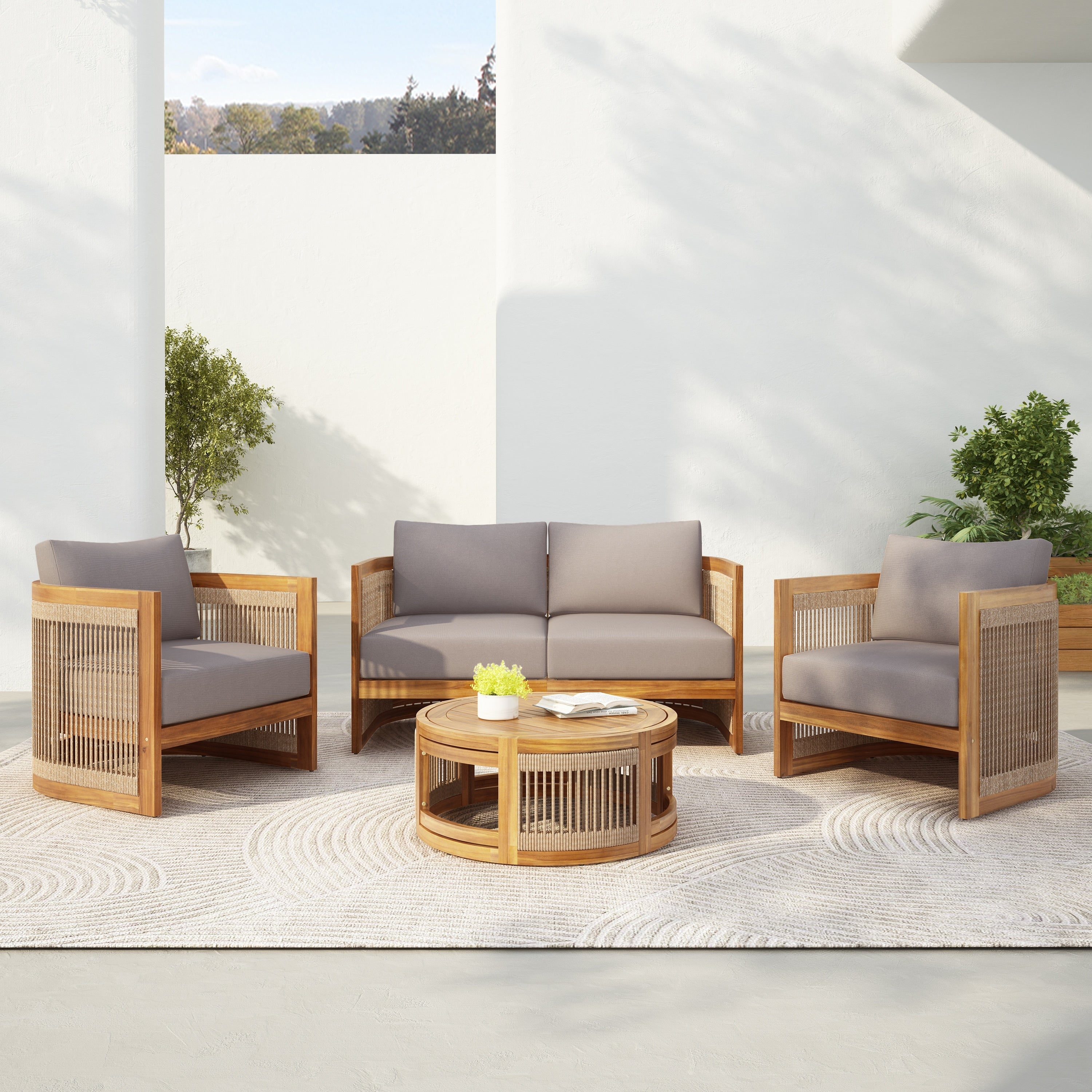 Christopher Knight Home - Ensemble de conversation d'extérieur Sophia 4 pièces en bois d'acacia