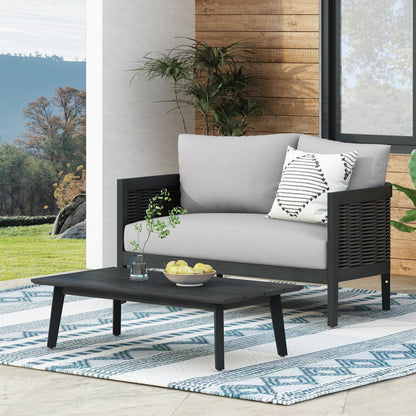 Christopher Knight Home Burchett Ensemble causeuse et table basse d'extérieur en bois d'acacia avec coussins Sunbrella en option