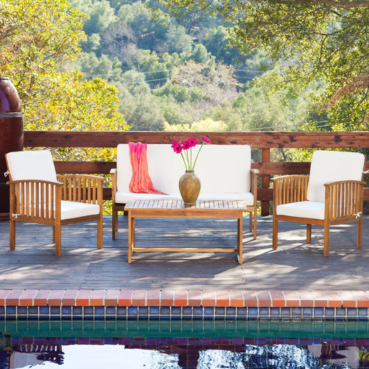 Ensemble de canapés d'extérieur Carolina 4 pièces en acacia Christopher Knight Home - Sièges de patio élégants et confortables