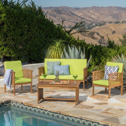 Ensemble de canapés d'extérieur Carolina 4 pièces en acacia Christopher Knight Home - Sièges de patio élégants et confortables