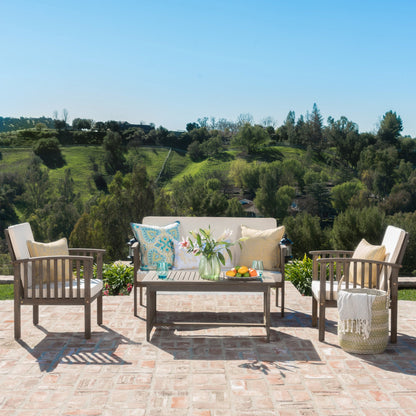 Ensemble de canapés d'extérieur Carolina 4 pièces en acacia Christopher Knight Home - Sièges de patio élégants et confortables
