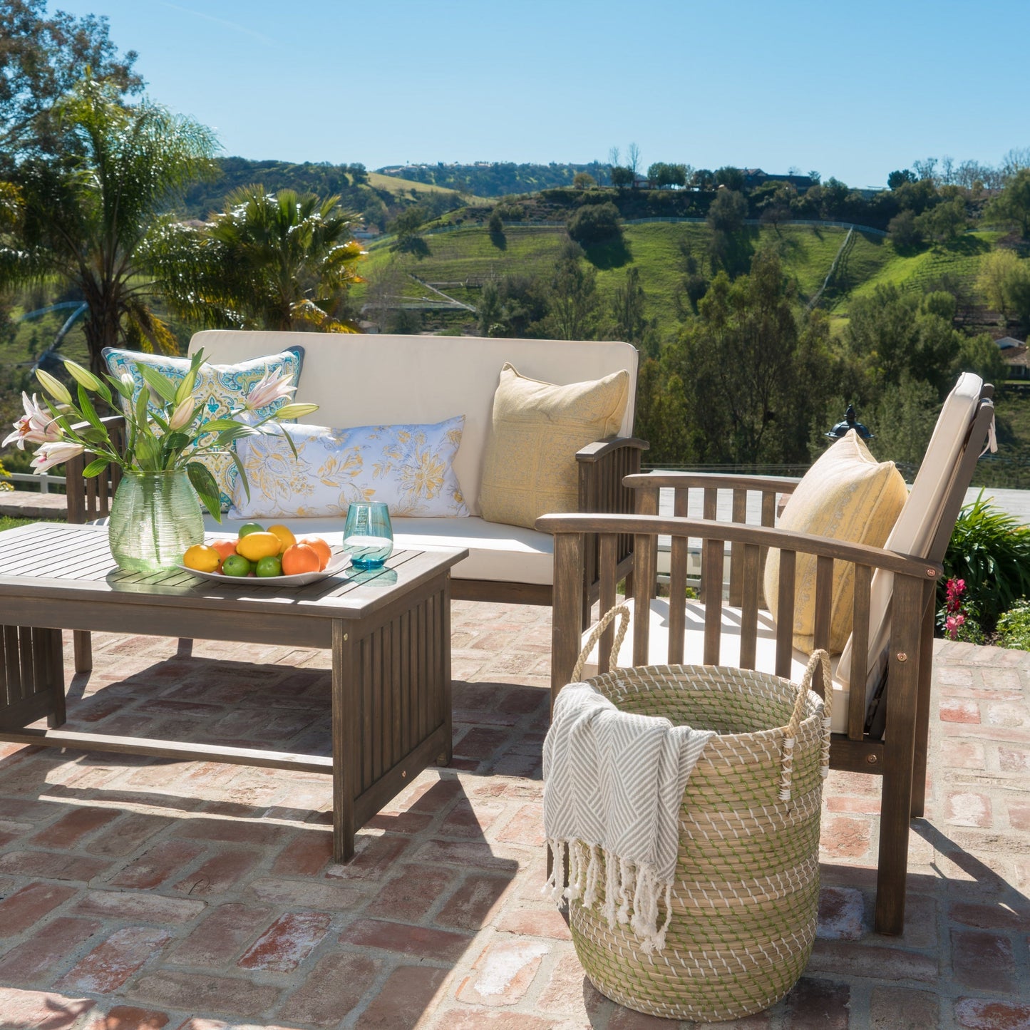 Ensemble de canapés d'extérieur Carolina 4 pièces en acacia Christopher Knight Home - Sièges de patio élégants et confortables