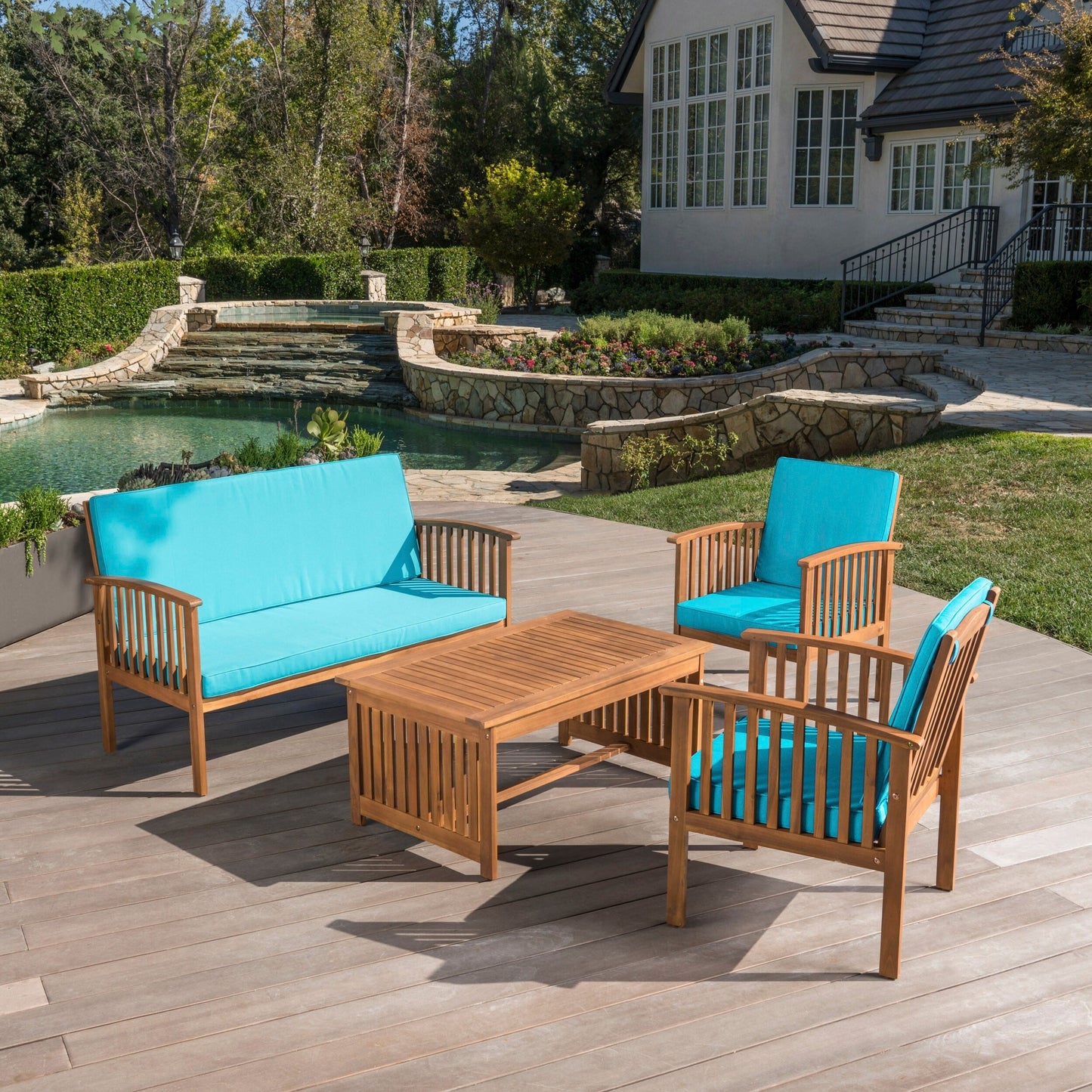 Ensemble de canapés d'extérieur Carolina 4 pièces en acacia Christopher Knight Home - Sièges de patio élégants et confortables