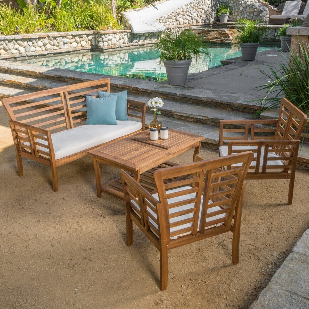 Ensemble de salon de jardin Caydon 4 pièces en bois d'acacia par Christopher Knight Home