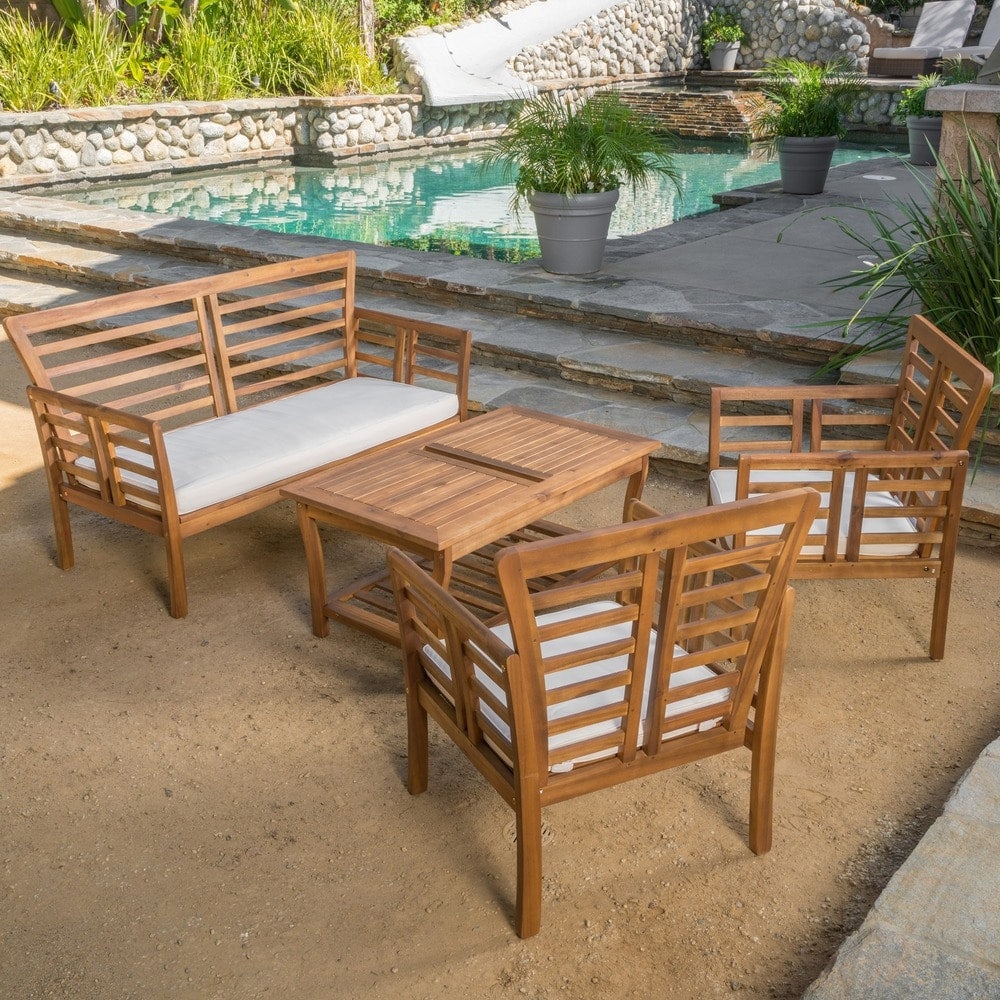 Ensemble de salon de jardin Caydon 4 pièces en bois d'acacia par Christopher Knight Home