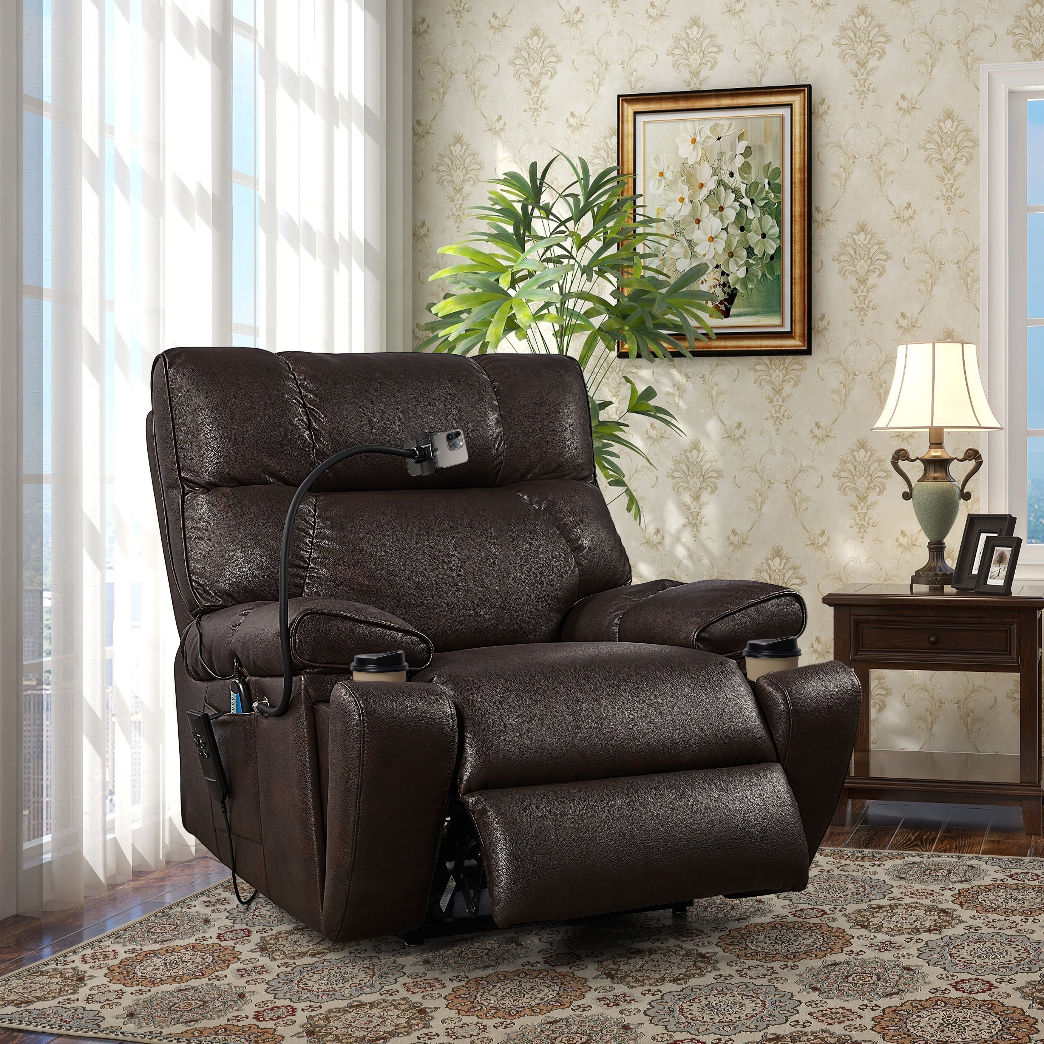 Fauteuil inclinable de massage électrique Christopher Knight Home Motors avec support pour téléphone