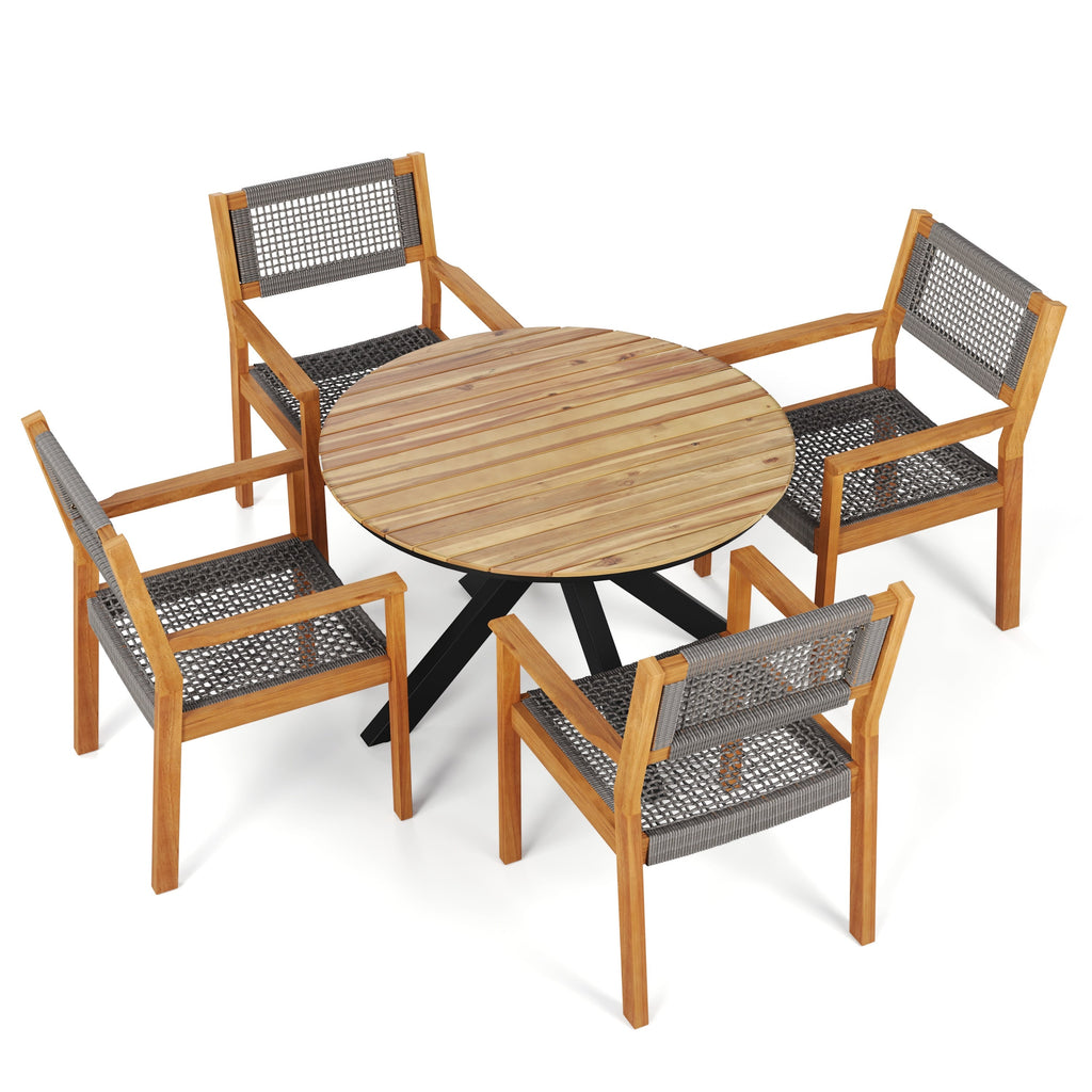 Ensemble de salle à manger d'extérieur Christopher Knight Home, 5 pièces, avec table ronde et chaises d'appoint en corde