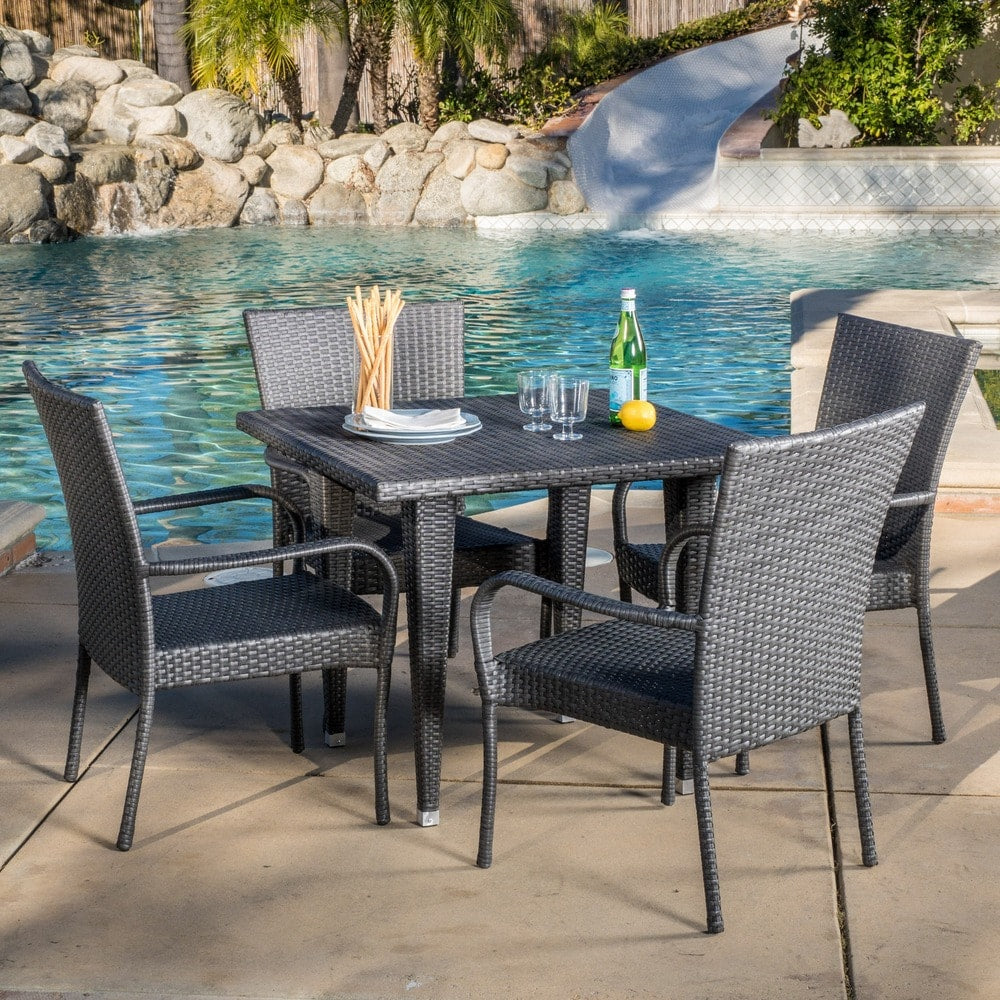 Ensemble de salle à manger d'extérieur Delani 5 pièces en osier par Christopher Knight Home