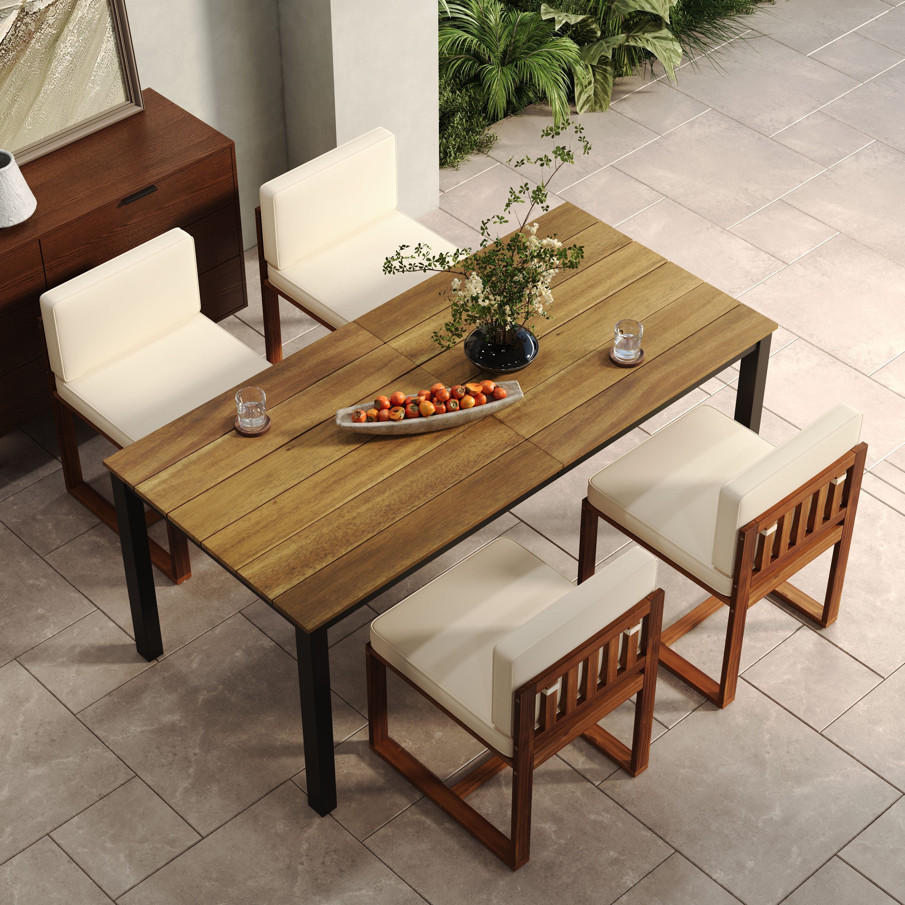 Ensemble de salle à manger d'extérieur 5 pièces en bois d'acacia rustique Christopher Knight Home