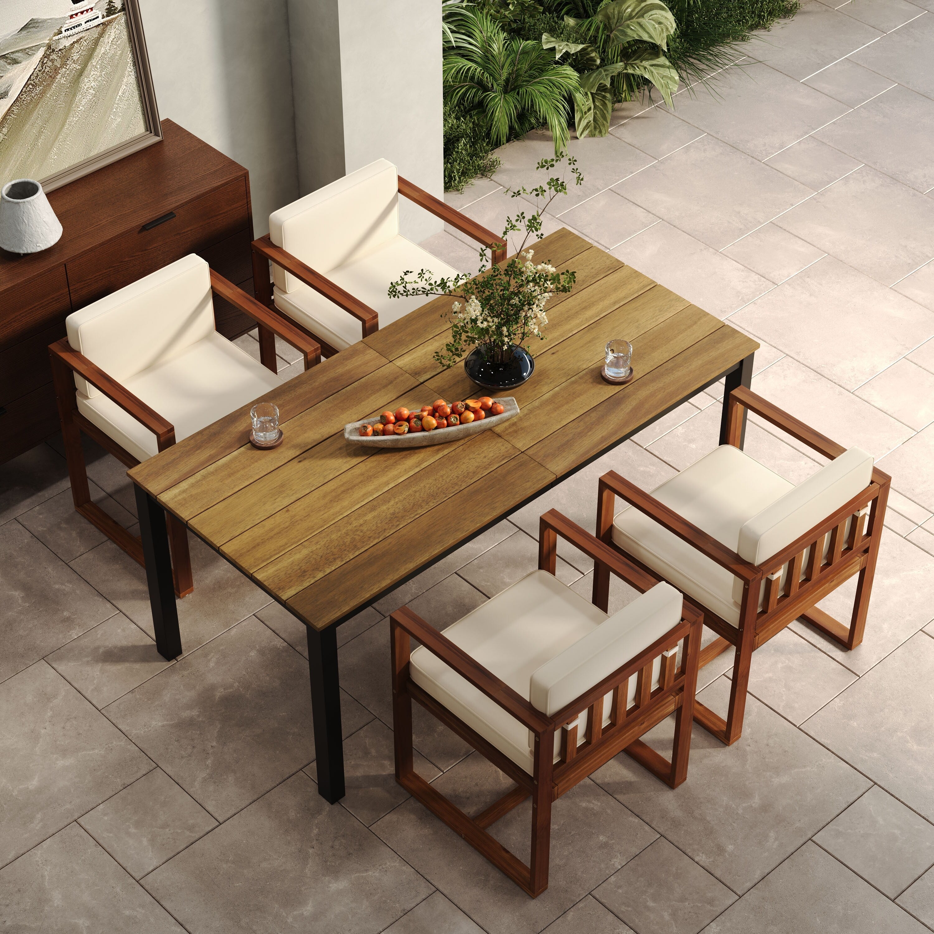 Ensemble de salle à manger d'extérieur 5 pièces en bois d'acacia rustique Christopher Knight Home