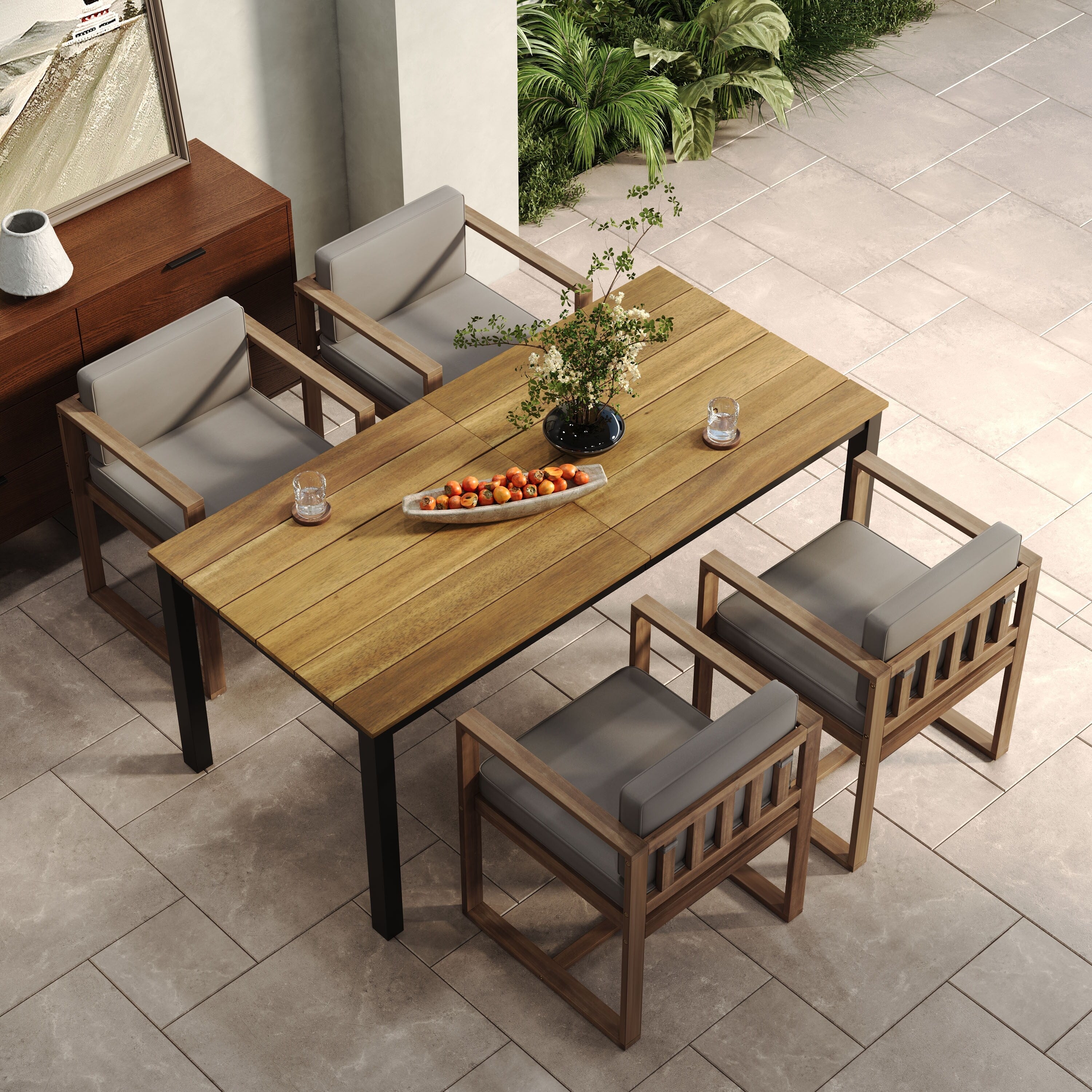 Ensemble de salle à manger d'extérieur 5 pièces en bois d'acacia rustique Christopher Knight Home