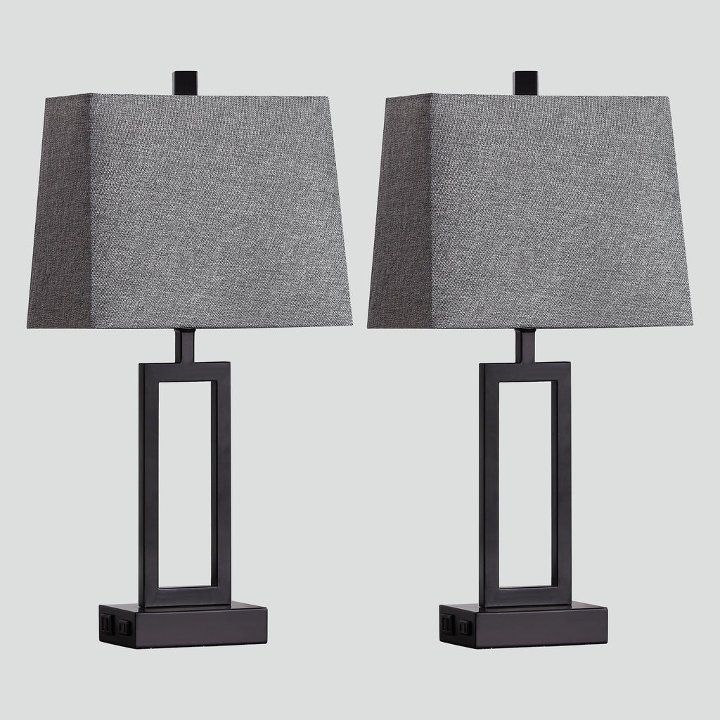 Lampe de table en métal noir avec interrupteur tactile et ports de charge (lot de 2) - 30,5 x 16,5 x 59,7 cm (L x l x H)