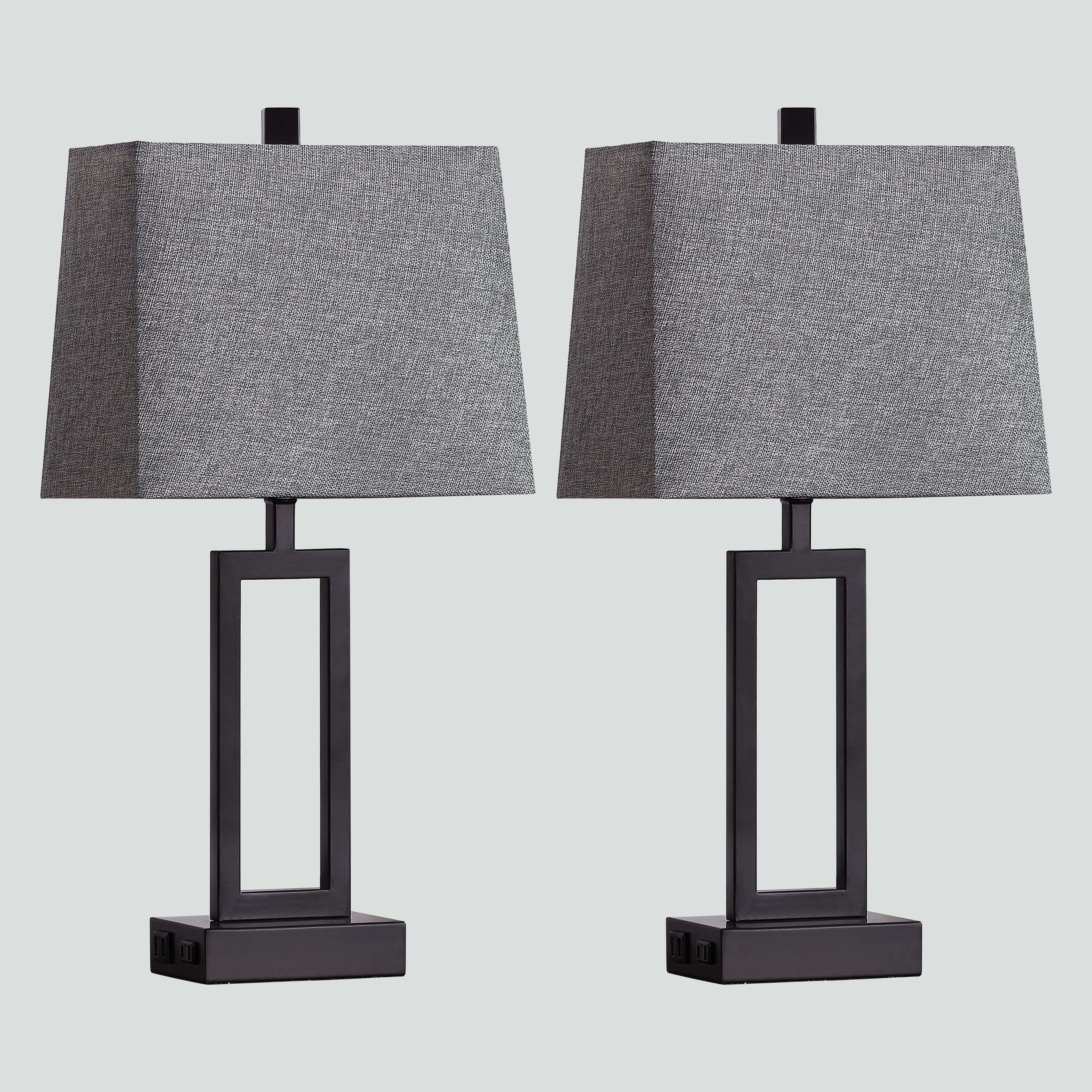 Lampe de table en métal noir avec interrupteur tactile et ports de charge (lot de 2) - 30,5 x 16,5 x 59,7 cm (L x l x H)