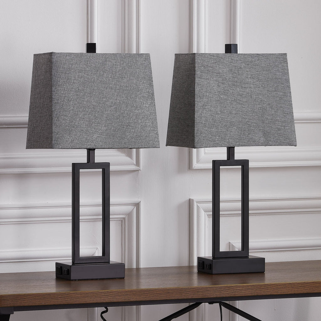 Lampe de table en métal noir avec interrupteur tactile et ports de charge (lot de 2) - 30,5 x 16,5 x 59,7 cm (L x l x H)
