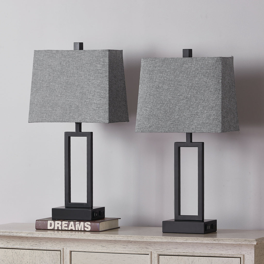 Lampe de table en métal noir avec interrupteur tactile et ports de charge (lot de 2) - 30,5 x 16,5 x 59,7 cm (L x l x H)