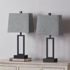 Lampe de table en métal noir avec interrupteur tactile et ports de charge (lot de 2) - 30,5 x 16,5 x 59,7 cm (L x l x H)