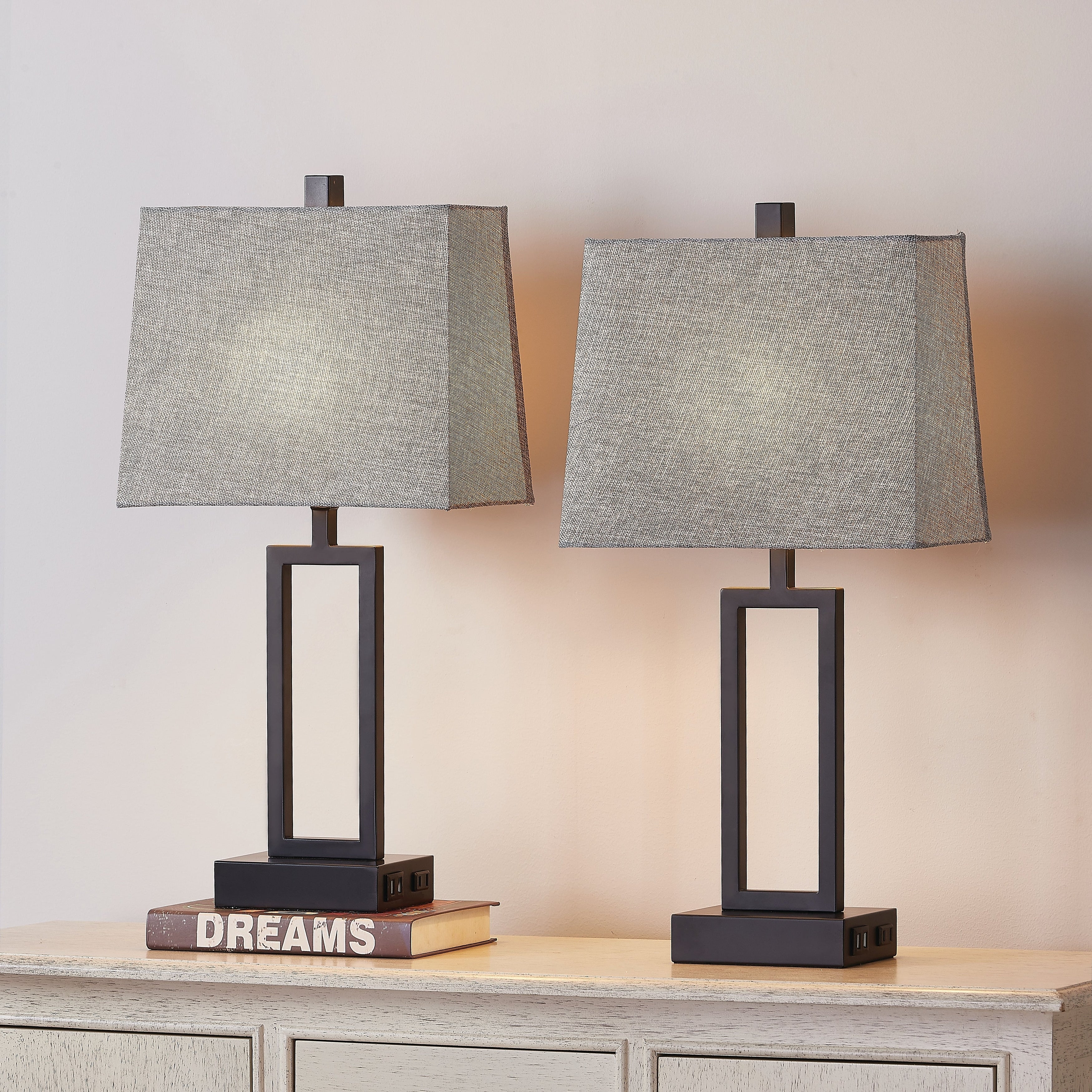 Lampe de table en métal noir avec interrupteur tactile et ports de charge (lot de 2) - 30,5 x 16,5 x 59,7 cm (L x l x H)
