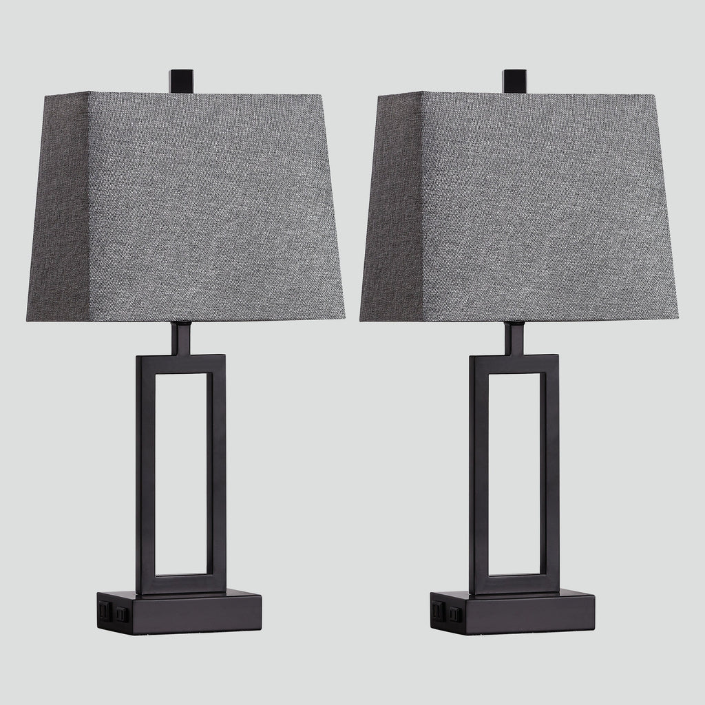 Lampe de table en métal noir avec interrupteur tactile et ports de charge (lot de 2) - 30,5 x 16,5 x 59,7 cm (L x l x H)