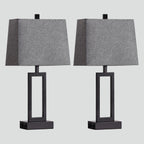 Lampe de table en métal noir avec interrupteur tactile et ports de charge (lot de 2) - 30,5 x 16,5 x 59,7 cm (L x l x H)