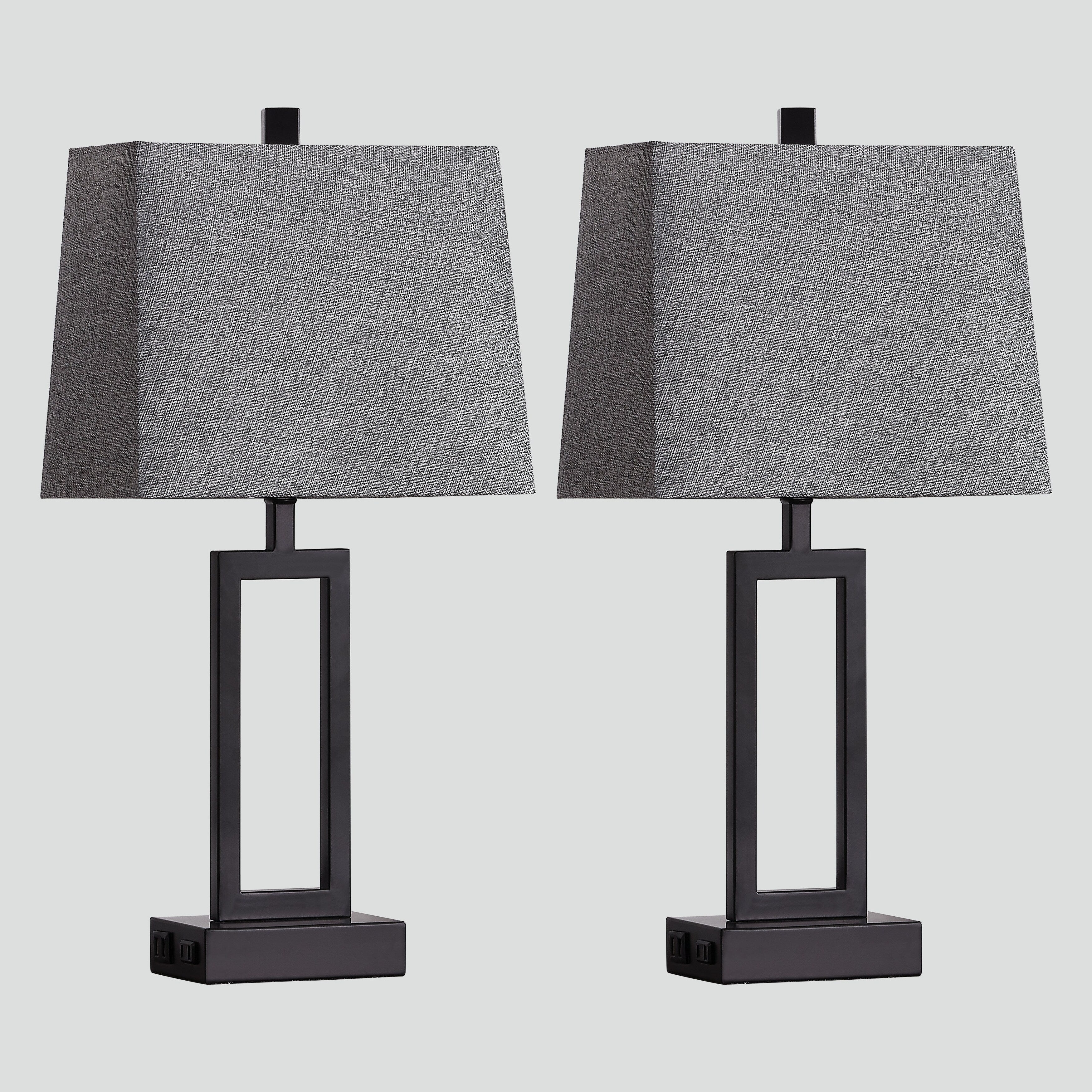 Lampe de table en métal noir avec interrupteur tactile et ports de charge (lot de 2) - 30,5 x 16,5 x 59,7 cm (L x l x H)