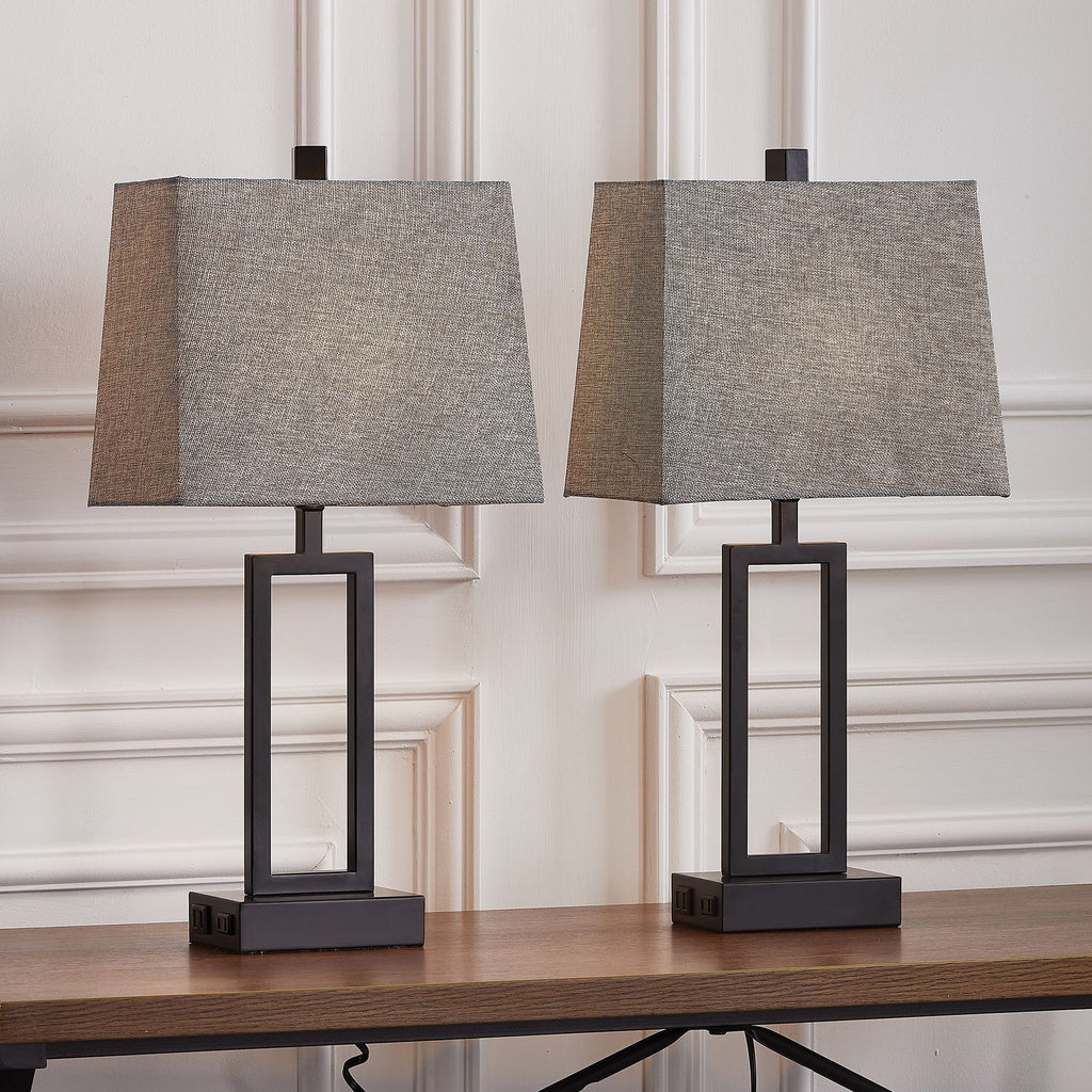 Lampe de table en métal noir avec interrupteur tactile et ports de charge (lot de 2) - 30,5 x 16,5 x 59,7 cm (L x l x H)